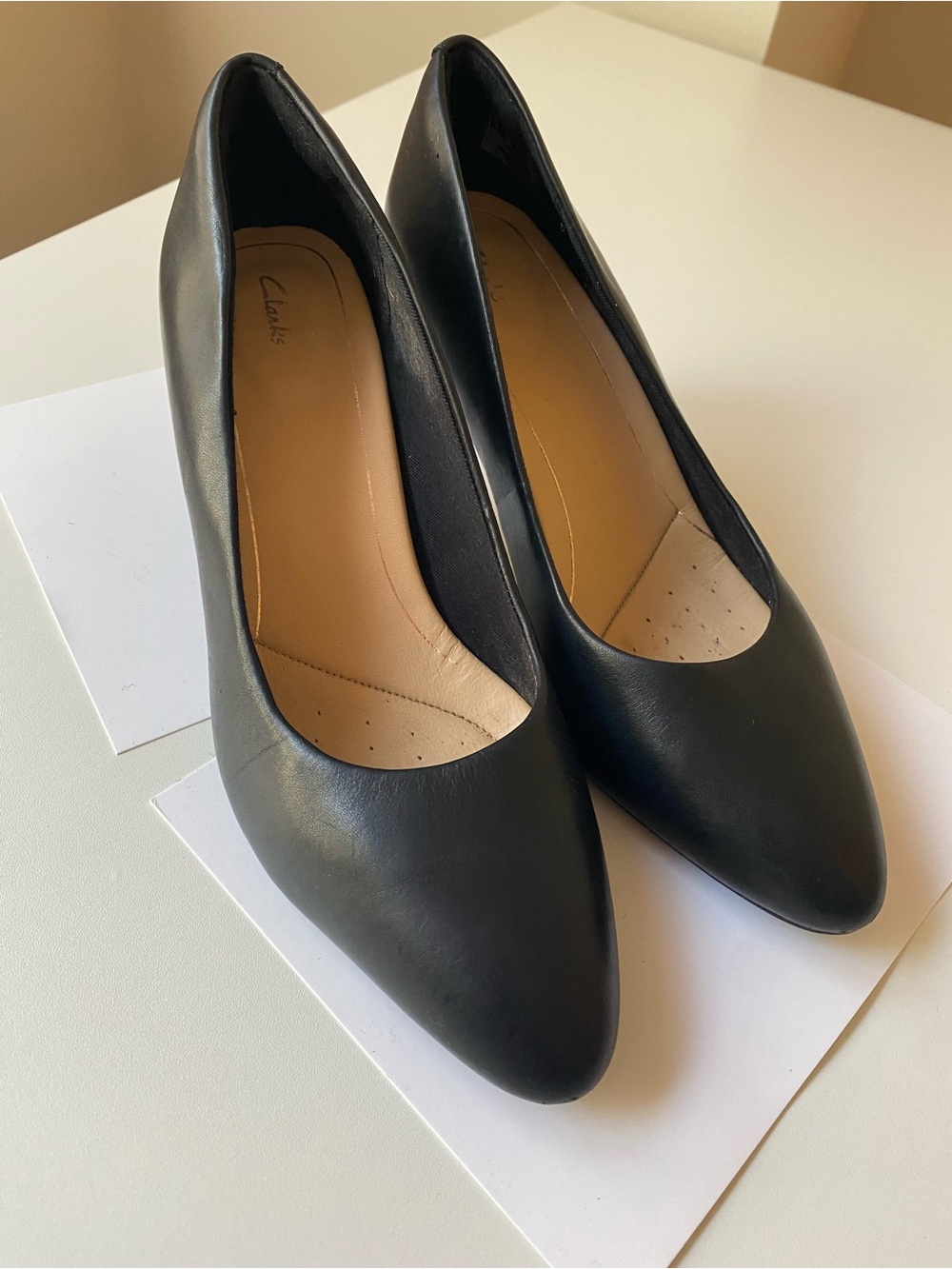 Clarks Black Leather Pointed-Toe Heels
